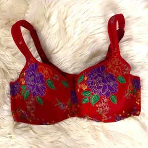 ✨CACIQUE Red Floral Lightly Lined/Full Coverage BRA SIZE 42D